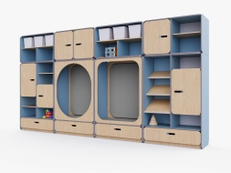 Детская стенка с местом для хранения и зонами отдыха Детская стенка с местом для хранения и зонами отдыха